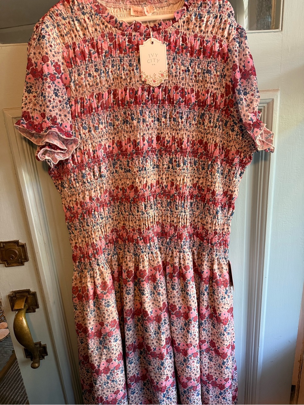 Ivy City Co Pink Floral Smocked Casual Dress